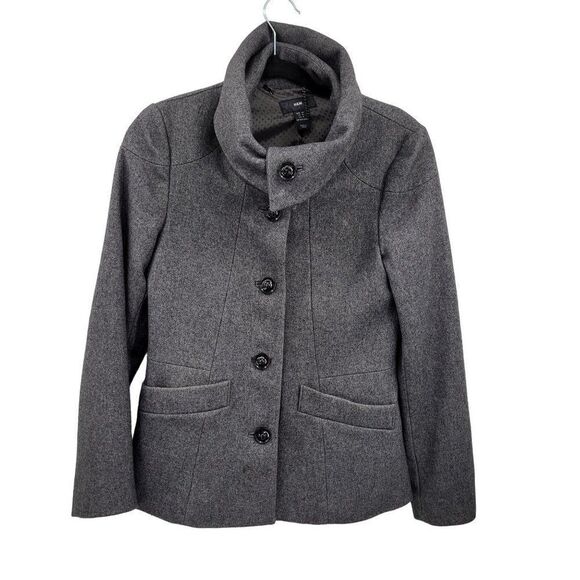 H&M Coat Wool Blend Peacoat Short Versatile Military Collar Button Up Gray 6 - Picture 10 of 16